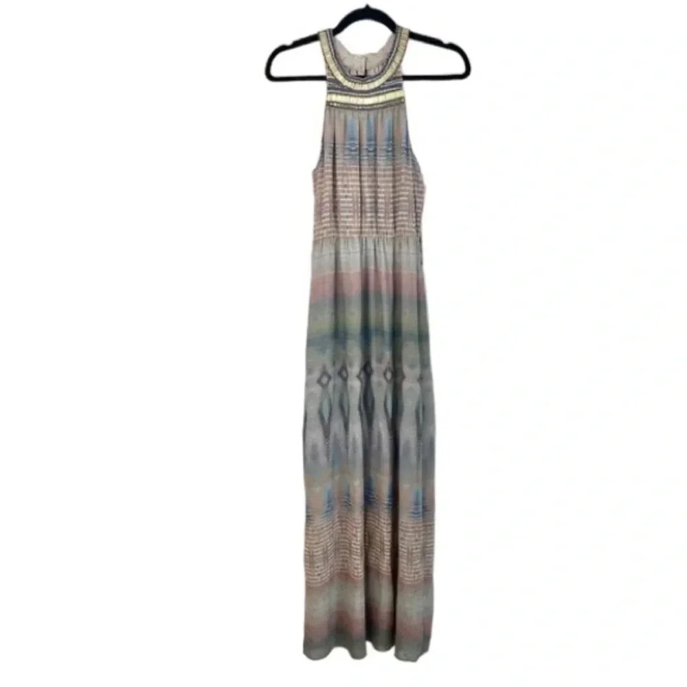 Charlie Jade Ava Multicolored Sleeveless Beaded Neck  Maxi Dress Size XS NWT
